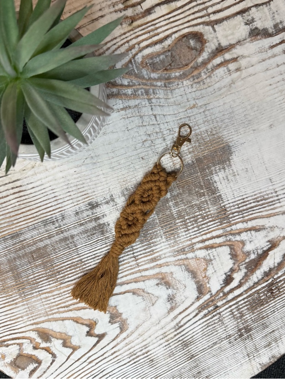 1 PC Brown Macramé Tassel Keychain w/gold clip NEW more colors available